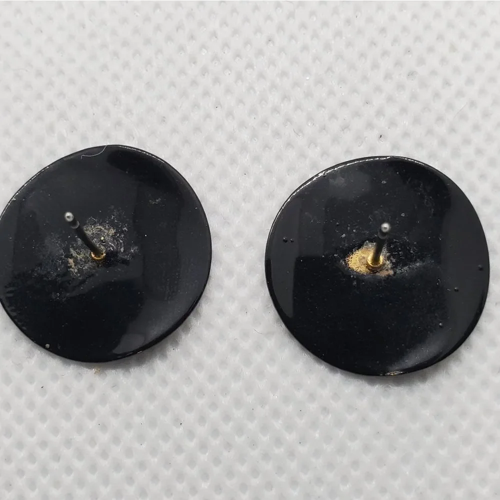 Vintage Retro Black & Gold Tone Earrings